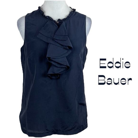 Eddie Bauer Navy Ruffled Academia OfficeCore Feminine Top Size M - Picture 2 of 11
